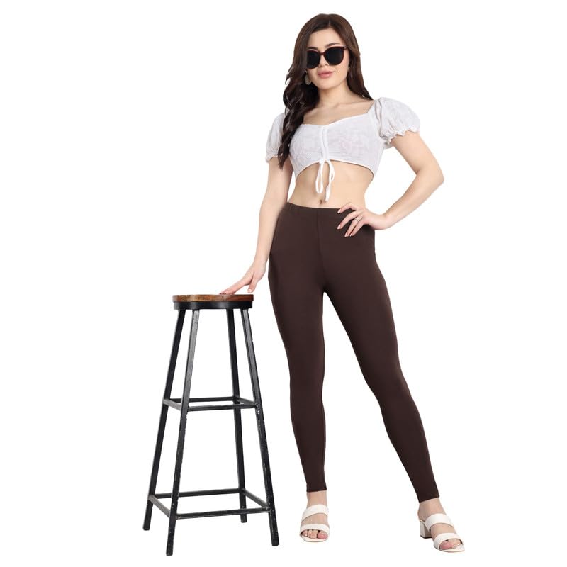 Image of ONE SKY Women Full Length Leggings | Cotton Modal Spandex Blend | High Waist Stretchable & Bio-Washed Fabric | Colour-Lock Technology | Comfortable Leggings for Women