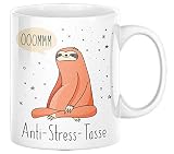 Tassensachen Bürotasse Faultier Spruch - Ooommm Anti-Stress-Tasse - lustige Kaffeetasse Teetasse aus Keramik in Weiß - ca. 330 ml spülmaschinengeeignet - Geschenk Geburtstag Homeoffice