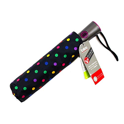 TOTES MINI AUTO OPEN AUTO CLOSE W TITAN TECH UMBRELLA (Polka Dot)