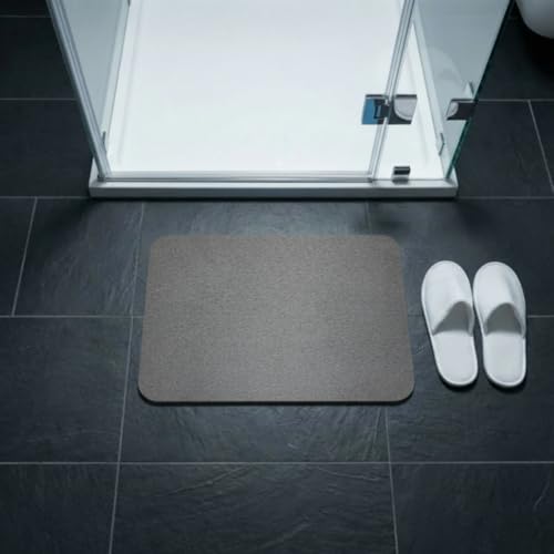 Image of Stone Bath Mat | Diatomaceous Earth Non-Slip Quick Drying Bathroom Floor Mat | Super Absorbent Bathtub & Shower Mat | Odor Free, Safe & Clean for Bathroom & Kitchen (Dark grey, 29.5 x 39.5 cm)