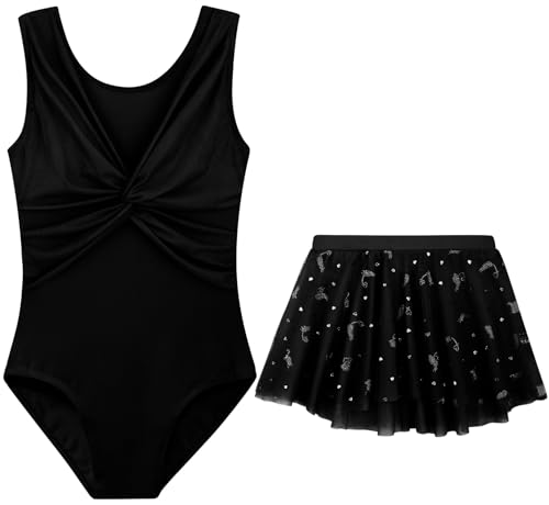 DAXIANG Toddler Dance Leotards Ballet Leotards for Girls Dance Dress Outfit with Mesh Shiny Skirt for Little Kid Black 2T 3T