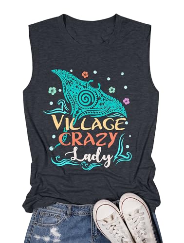Village Crazy Shirt Summer Tank Tops Vacation Sleeveless Tops for Women Letter Graphic Tank Top Mothers Gifts Dark Grey