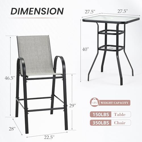 Image of HOMREST Outdoor Bar Height Stools Set of 5,4 High Back Patio Bar Chairs with Outdoor High Top Table,All Weather Outdoor High Top Bistro Set Furniture for Patio,Balcony,Light Grey