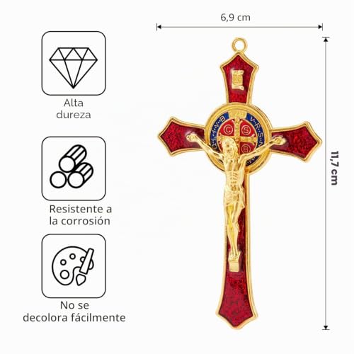 Miniatura 2 de Crucifijo Rojo De San Benito, Crucifijo Para Decoración Católica, Medalla De San Benito, Cruz Colgante De Jesucristo, Crucifijo Del Perdón, Medalla De San Benito Para Decoración Del Hogar