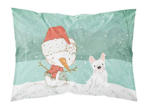 Caroline's Treasures CK2088PILLOWCASE White French Bulldog Snowman Christmas Fabric Standard Pillowcase Lightweight Super Soft Easy Care Decorative Artwork Pillowcase, Standard