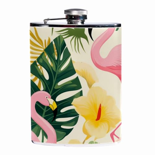 Frasco para hombres,Frasco para licor 8Oz,A prueba de fugas,flamenco y hojas de plátano