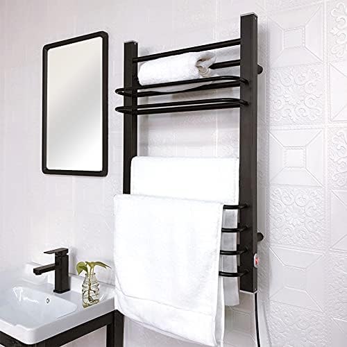 Towel Warmer/Silver Towel Warmer, 7 Bar Wall Mounted Space Aluminum Electric Heated Towel Rack, 120W Constant Temperature Heated Towel Drying Rack for Bathroom, 800×520×100Mm,Hardwired (Color : Plu