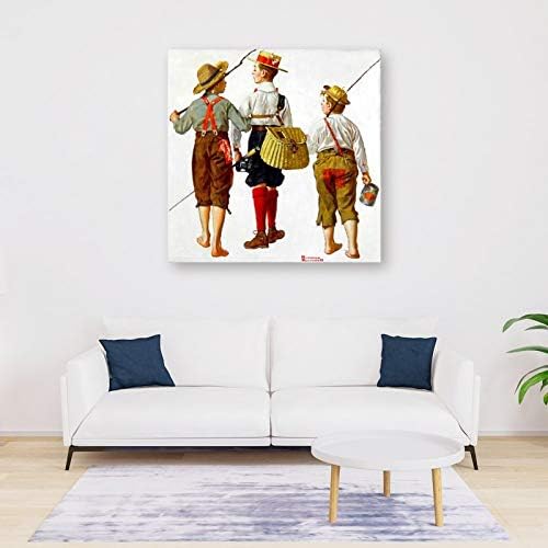 Amazon Co Jp Norman Rockwell ノーマンロックウェル釣り旅行 壁アート絵絵画ポスターキャンバスプリントポスターアートワークス寝室のリビングルームの装飾 inch 50 50cm ホーム キッチン