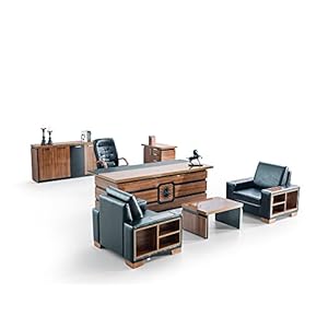 Casa Mare 79″ Wood Office Furniture Set of 4pcs | Executive Desk w/Leather Pad | File Drawers w/Telescopic Rail | Large Storage Cabinet w/Chrome Handles | Coffee Table | Sturdy Modern Home Workstation