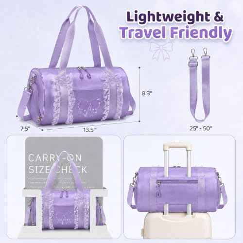 Image of CAMTOP Girls Dance Duffle Bag with Shoe Compartment, Ballet Gymnastics Bag for Girls 4-6, Toddler Travel Overnight Sports Bag with Strap, Cute Ballerina Gift (Purple)