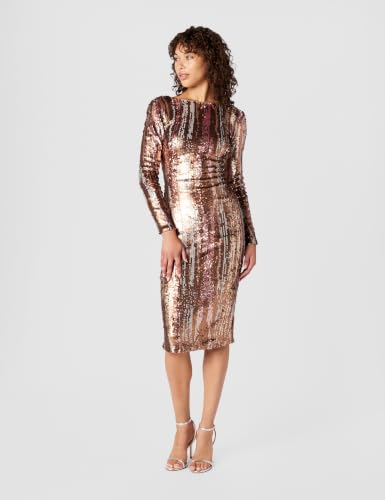Image of Dress The Population Womens Emery Long Sleeve Stretch Sequin Midi Sheath Ddr147