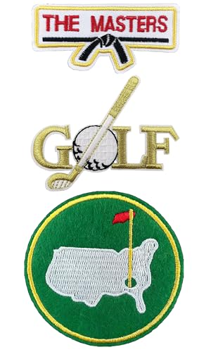 3 PCS Masters Patch Golf Iron On Patches Golf Patches Iron On Parches De Golf Masters Caddy Costume Embroidered Patch Backing for Embroidery Hats Backpacks Bags