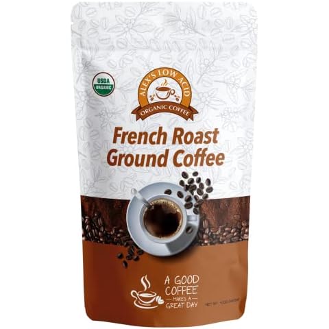 Alex's Low Acid Organic Coffee 12oz Bag - Fresh Ground French Roast (Pack of 1) Cover