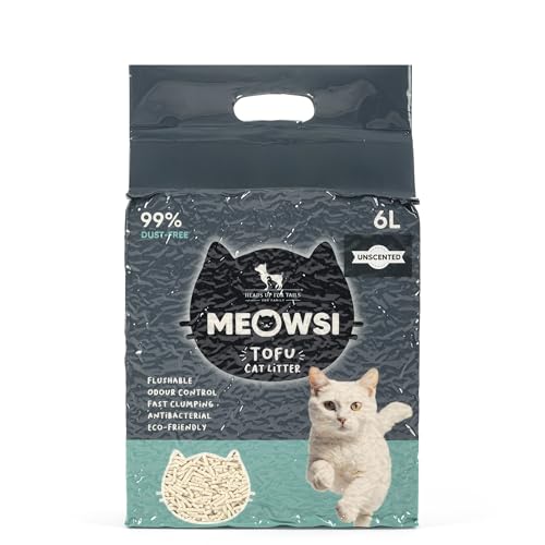 Meowsi by HUFT Tofu Cat Litter for Cats – Unscented, 6 Litre | Natural Biodegradable Formula | Strong Odour Control, Low Dust & Fast Clumping | Easy to Clean & Flushable