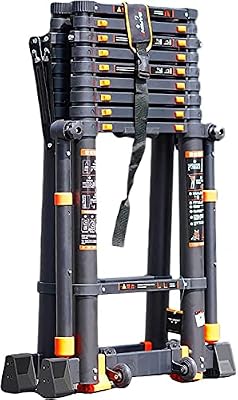 Ladders,Telesladder Fiberglass Telescoping Extension Ladder Non Conductive, Anti-Pinch Heavy Duty Folding Ladder for Outdoor Building & Rooftops Max Load 150Kg/330Lb/3.9M+3.9M/12.8