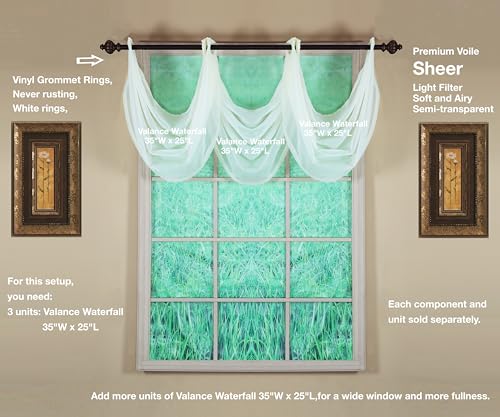Image of Today's Curtain, Emelia Grommet Sheer Valance Waterfall 25 inch Ecru, 35 inch W x 25 inch L