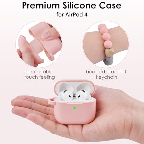 Image of Apple AirPods 4 Case, Cute Apple AirPods 4 Case Cover for Women Girls, Silicone Protective Case with Bracelet Keychain (Pink, AirPods 4 Case)