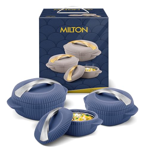 MILTON Oyster Reg. Gift Set PU Insulated Casserole, Set of 3 (860 ml, 1275 ml, 1910 ml), Royal Blue, BPA Free, Food Grade, Hot and Cold, Easy to Carry, Easy to Store, Chapati, Roti, Curd Maker
