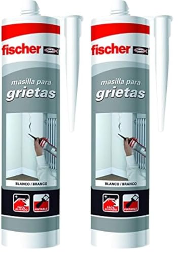 fischer - Masilla Acrílica Blanca para Relleno de Grietas, Reparaciones en Interiores, Pintable, Lavable con agua, Gran Adherencia Multimaterial y de Fácil Aplicación (300 ml) - Color Blanco