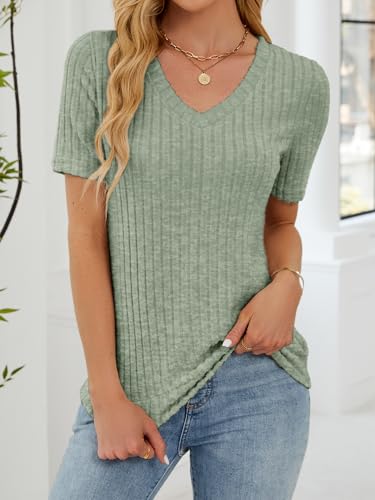 Short Sleeve Summer Shirts for Women Casual Ribbed Loose Fit Lightweight Spring Sweater Tops 20253