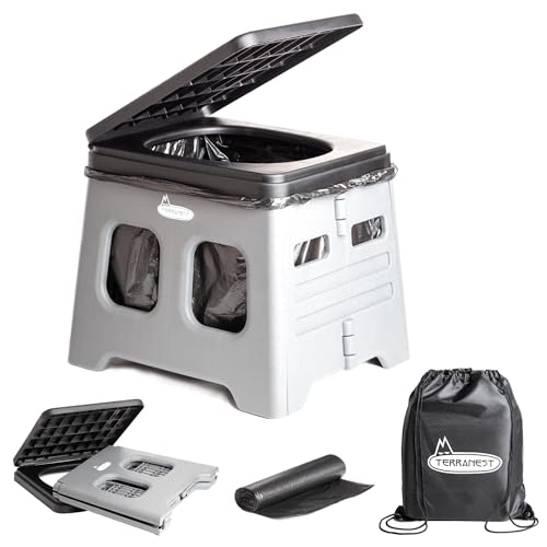 Terranest Baño Portátil Plegable para Camping – Inodoro WC Portatil Tipo Taburete, Incluye Bolsa de Transporte y Mochila