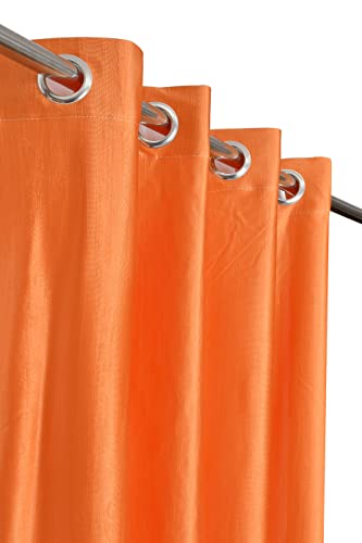 Image of Eyelet Polyester Modern Solid Crush Set of 3 Pcs. Door Curtains (7 Feet, 2 Orange + 1 White)