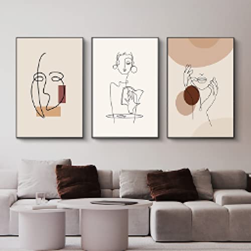 Affiche rétro femme et visage abstrait lot de 3 toiles minimalistes 30x45cm