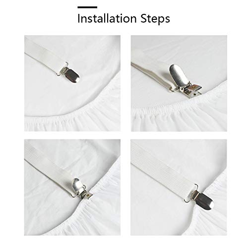 Beedsooth 4 Stück Verstellbare Elastische Bettlakenspanner, Lakenspanner mit Metallklammern für Bettlaken, Bügelbrett, Matratze oder Sofa - (30-120cm), Weiß - Image 5