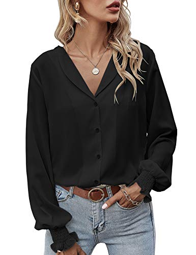 Womens Leopard Button Down Shirt Long Sleeve Collared Tops Chiffon Blouse for Women Black L