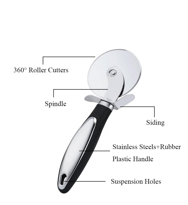 X&E Pizza Cutter Wheel, 9 Inch, Premium Rust-Resistant Sharp Stainless Steel Blade, Comfort Handle, Thumb Guard and Dishwasher Safe, Cuts Thick and Thin Pizzas, Pies and Pastries in Seconds, Black