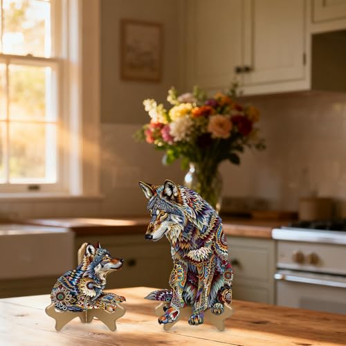 Rompecabezas de madera Ruikiyart para adultos: set con diseño de familia de lobos, 200 piezas, forma única, incluye caja de regalo (28,4 x 28,7 cm) miniatura 4