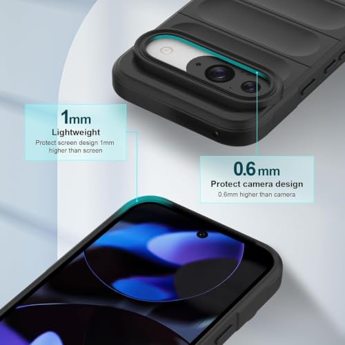 Image of ShieldTech AirGuard Series Back Cover Case for Google Pixel 9 Pro | Microfiber Lining | Airbag Cushion Drop Protection | Shockproof Silicone Cover Case | Anti Slip Grip - Black for Google Pixel 9 Pro