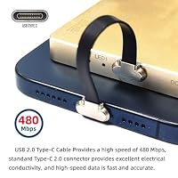xiwai Schnellladekabel USB-C kurz abgewinkelt, Stecker auf Stecker, ultradünn, flach, USB 2.0, 65 W, Stromversorgung für Laptop, Tablet, Telefon, 7,5 cm, Schwarz – Ansicht 2