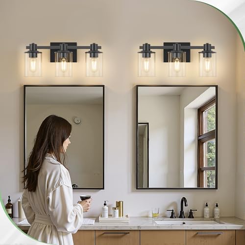 Image of DORESshop 20 Inch 3-Light Upgraded Black Bathroom Light Fixture