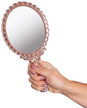 Miniatura 2 de Yangshine Espejo de mano con asa, espejos de mano de viaje compactos de maquillaje, mini espejo vintage de maquillaje, espejo ovalado para monedero,