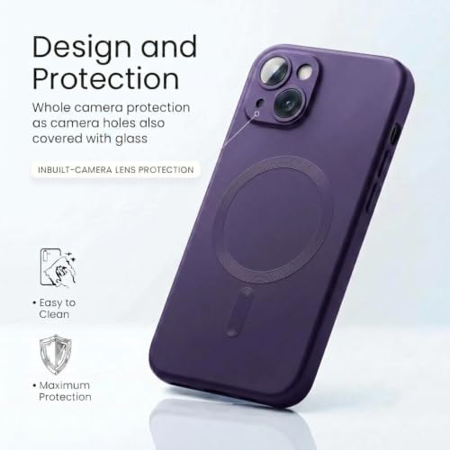 Image of amazon basics Premium Mag-Safe Case for iPhone 15 | Shockproof & Anti-Scratch Cover | Soft Silicone with Wireless Charging | Camera Lens Guard - Light Purple