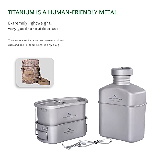 Cantimplora Militar Boundless Voyage de Titanio con Bolsa Camuflaje Set de Gran Capacidad Forma Riñón con Tapa y Cadena miniatura 4