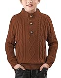 BesserBay Big Boys Winter Mock Neck Long Sleeve Cable Knitted Sweater Casual Solid Chunky Pullover Brown 11-12 Years