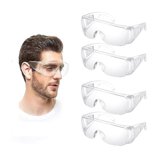 ZPSCXQ 4 Pack Safety Goggles, Protective Glasses for Adults, Clear Eye Protection for Construction, Laboratory & Outdoor, White PC Material, 155mm*120mm*60mm