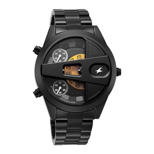 Image of Fastrack Overdrive Micromotor Quartz Analog with Black Dial Black Stainless Steel Metal Strap Watch for Men - 3331NM01