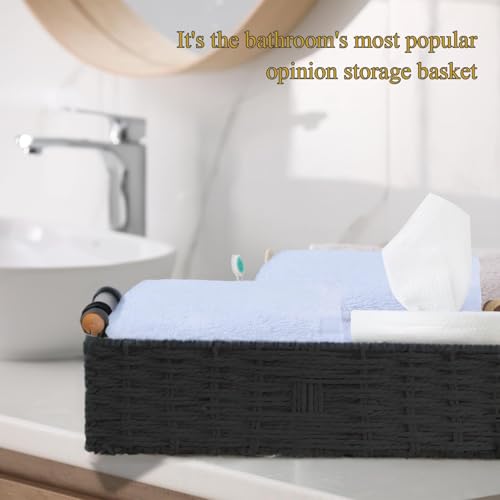 Cesta de almacenamiento redonda de mimbre con asa anti-caos de baño 4
