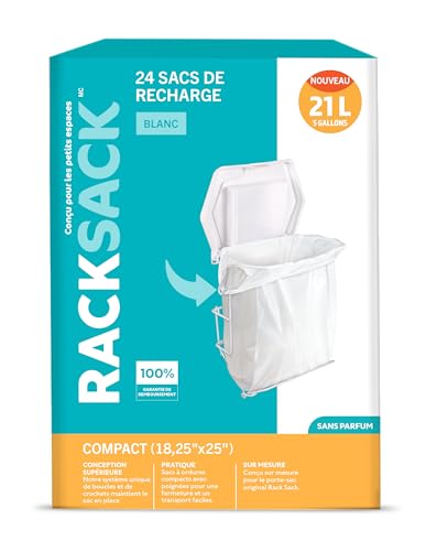 Rack Sack Garbage Bags Kitchen Compact Refill Bags 5-Gallon White 24 Counts