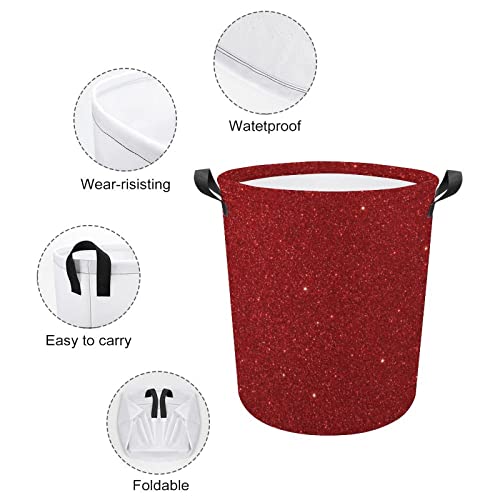 Hoamoya Collapsible Shiny Red Glitter Printed Laundry Basket Freestanding Laundry Hamper With Handles Large Waterproof Cloth Toy Storage Bin For Household Bedroom Bathroom #TOP3