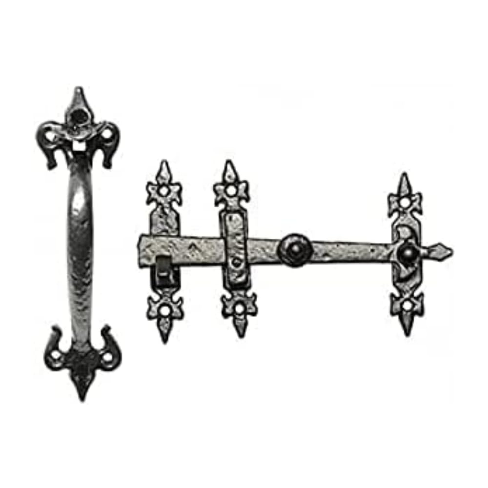 Haven Heritage - Heavy Duty Suffolk Latches for Garden Gate, Suffolk Gate Latch for Wooden Gates - Fleur De LYS Suffolk Latch Antique Black Thumb Latch Cast Iron - Cottage Country Door Gate - 9.5''