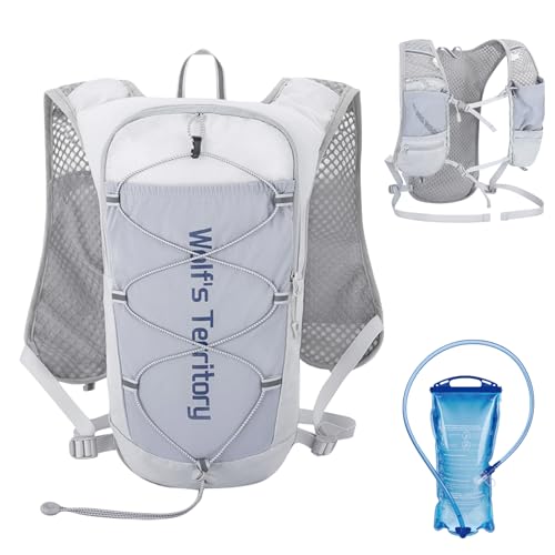TRIWONDER Mochila aquática leve de hidratação 5L masculina feminina para maratona e corrida (cinza - com bexiga de 2L, tamanho único)
