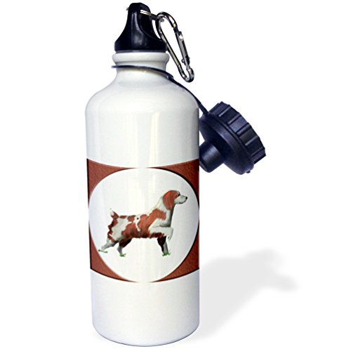 3Drose "Digital Oil Painting Of A Springer Spaniel On A White Background In A Matching Round Frame" Sports Water Bottle, 21 Oz, White #TOP8