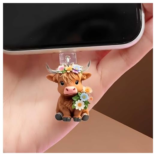 Adorable Highland Cow Dust Plug Acrylic Charms for electronic products,Type-C Charging Port Dust Plugs Pendant Compatible with E-Reader Phone Tablet, Gift for Christmas, Birthday, Anniversary Day