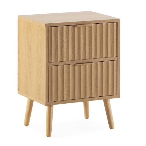 HOMN LIVING Mesita de Noche Lluvia 2 cajones Color Roble, 40 cm (Ancho) 30 cm (Profundo) 55 cm (Altura)