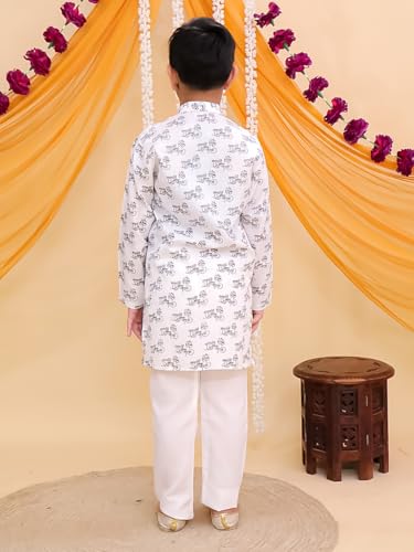 Image of AJ DEZINES Boys Cotton Full Sleeve Letter Printed Kurta Pajama Set for Kids - Ethnic wear | Special Occasion & Traditional Outfit |Boys Kurta Set - Regular Fit