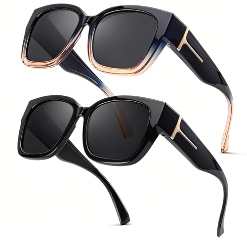LVIOE Polarized Fit Over Sunglasses for Women | Oversized Square Over Glasses Sunglasses with UV Protection 2 Pack